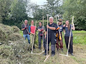Freiwillige bei der Wiesenpflege